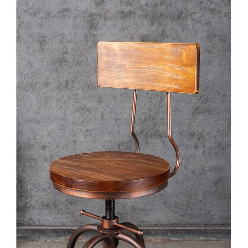 Tabouret de bar industriel pivotant réglable, Brun clair / noir, 2