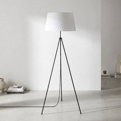 Lampe trépied sculpturale à abat-jour tambour