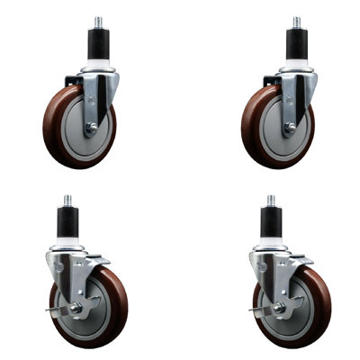 Poly Wheel Swivel 1-1/2 Inch Expanding Stem Caster Set 2 Brakes SCC