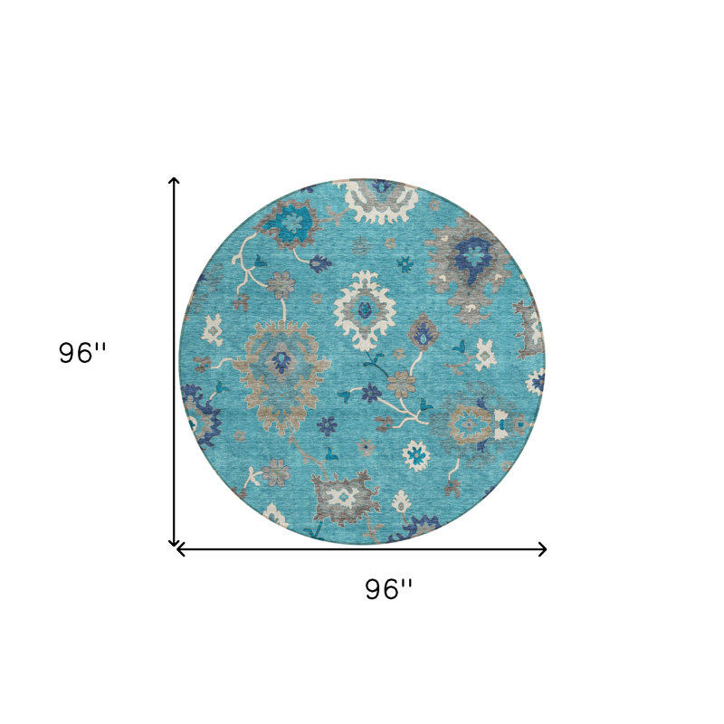 Tapis extérieur lavable floral bleu sarcelle 8 pi 8 po