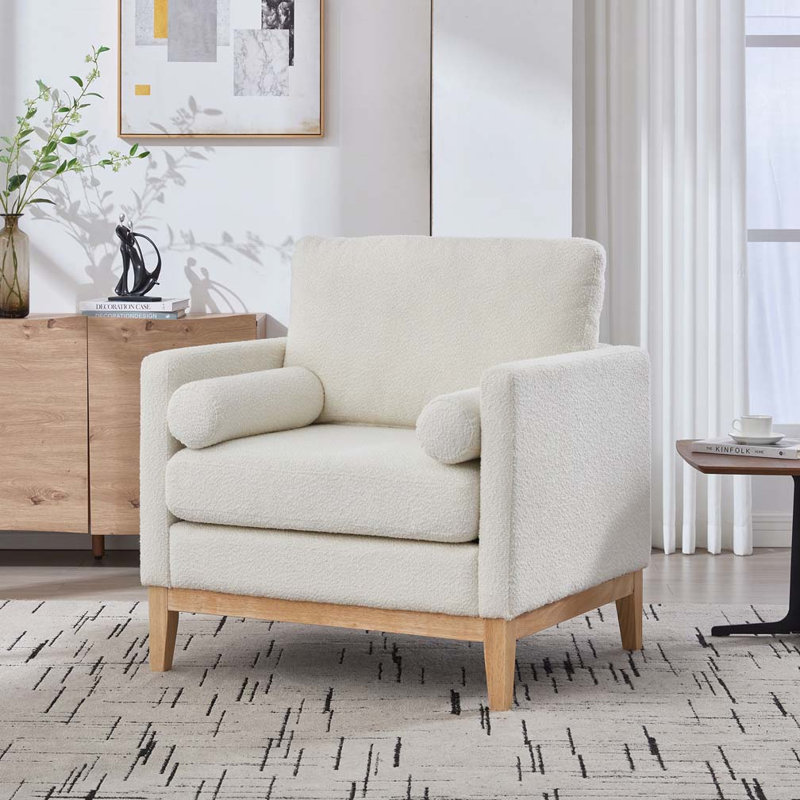 Fauteuil d'appoint 35,4 po, Naturel, Ivoire ivoire