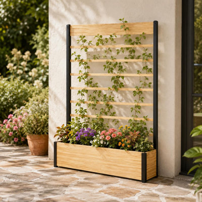 Écran d'intimité en bois de 47 pouces avec pot à fleurs intégré, treillis pour plante grimpante pour jardin extérieur, patio et cour arrière