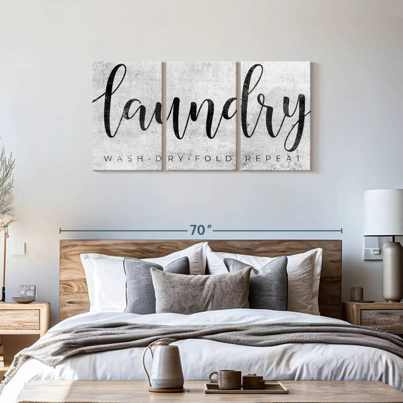 " Minimalist Laundry Sign " 3 - Pieces, 27" H x 56" W x 1.25" D