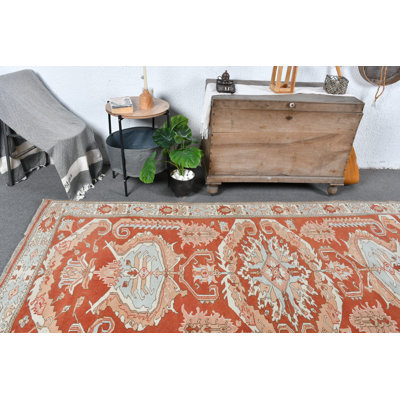 Large Vintage Anatolian Turkish Red Rug For Dining Room - Decorative Oushak Design Red/Orange