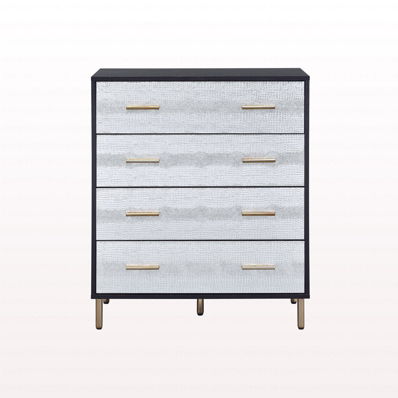 Commode de style moderne noir, argent et or