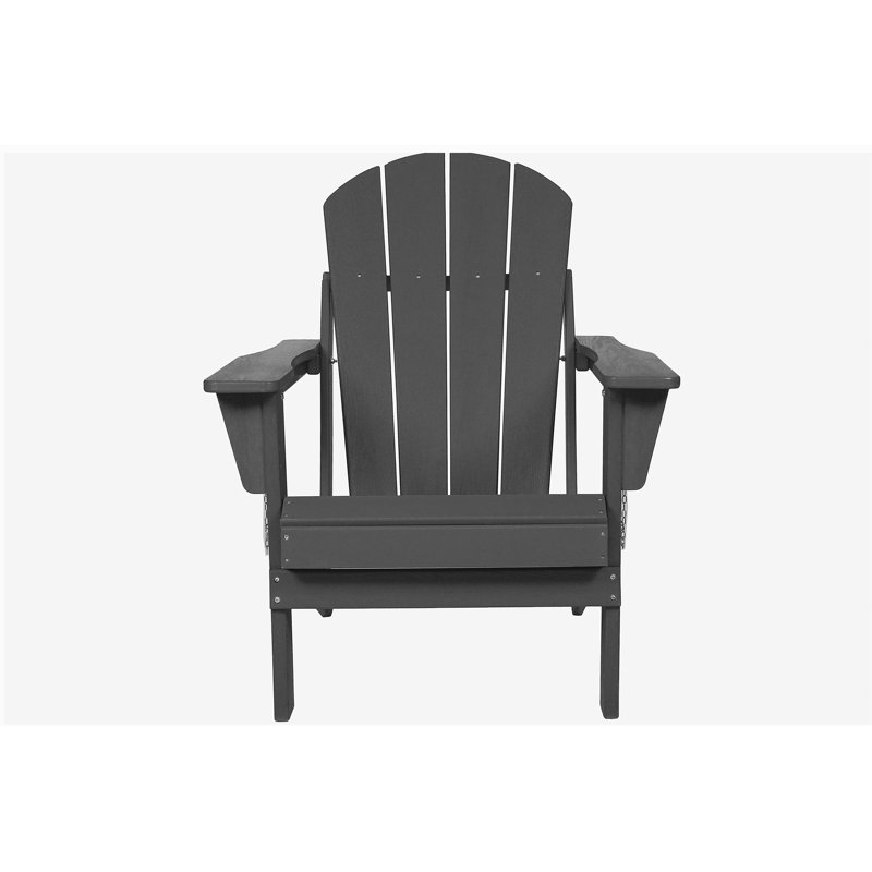 HDPE Folding Adirondack Chair with Dual Cup Holder - Composite Adirondack Chair with Wood Texture- Gray