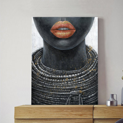 Golden Lips - Wrapped Canvas Painting