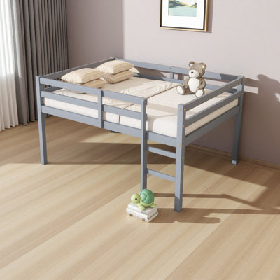 Full Rubber Wood Loft Bed With Ladder