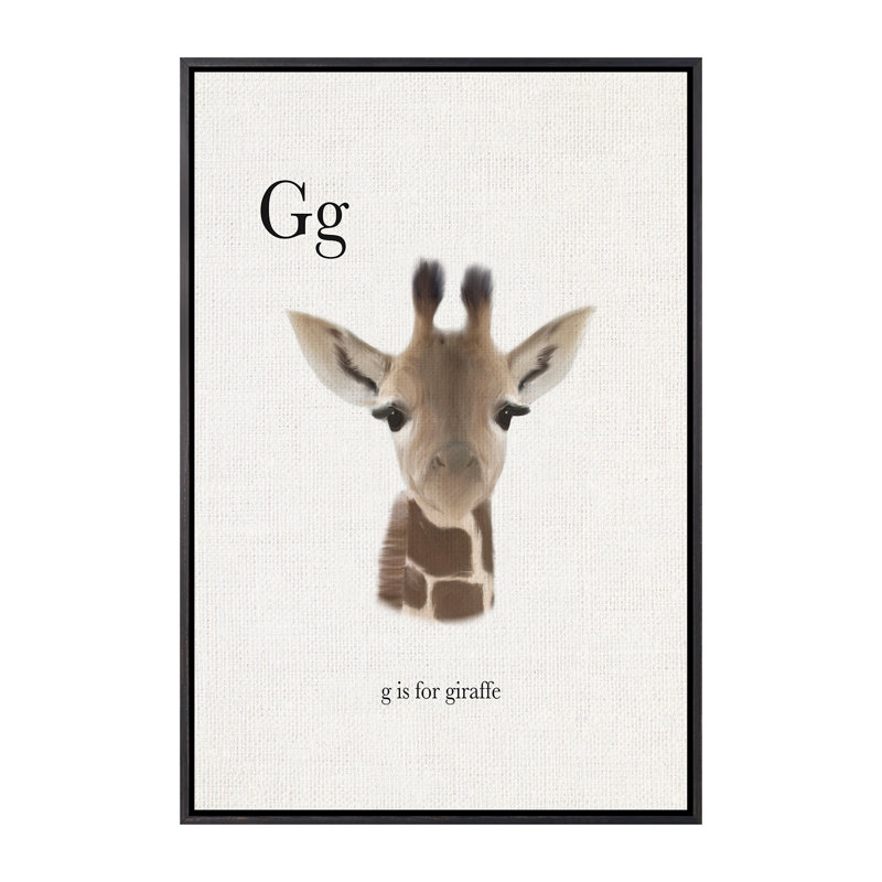 Décoration murale pour enfants G Is for Giraffe, H 26 po x l 18 po x 1,5 po, Toile avec cadre noir patiné