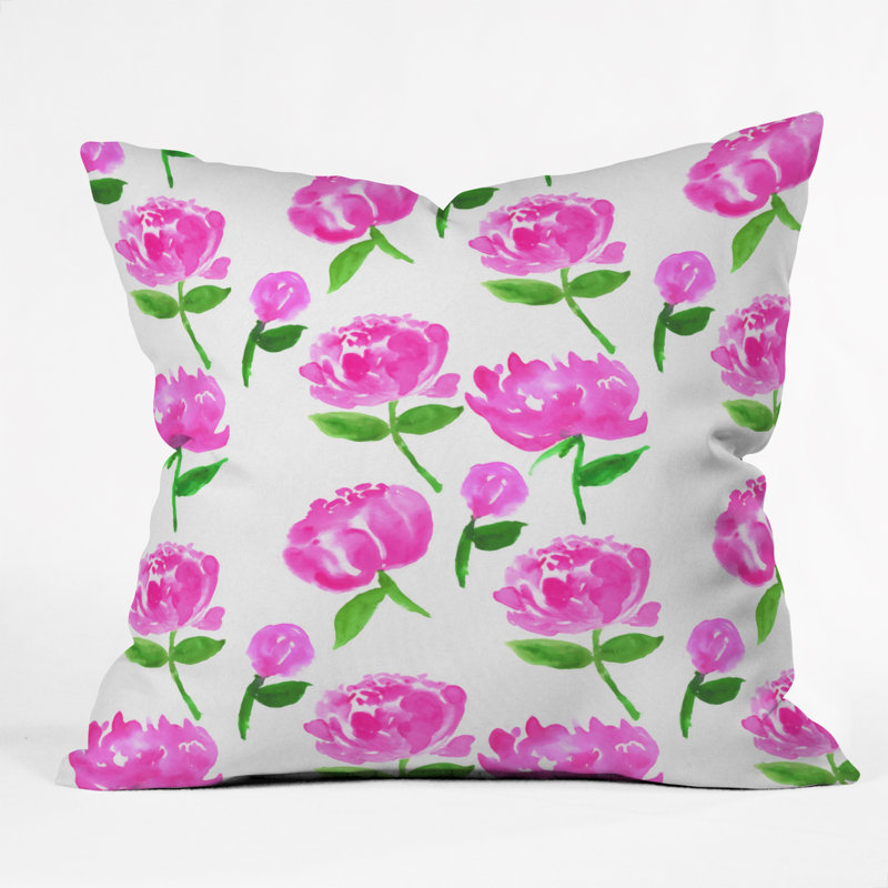 Coussin décoratif pivoines en fleurs, 18 po x 18 po
