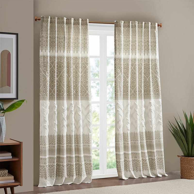 Panneau de rideau en coton avec détails en chenille et doublure (seulement 1 panneau PC), Beige