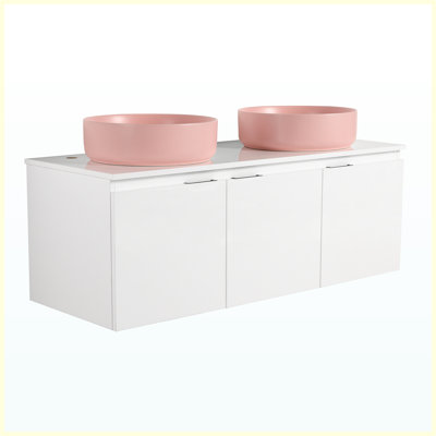 Meuble-lavabo suspendu de 122 cm (48 po) avec lavabo, porte d'armoire à fermeture amortie, design blanc moderne