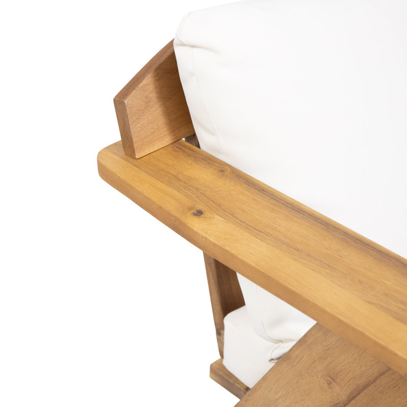  Ensemble de 2 fauteuils club d'extérieur en bois d'acacia avec coussins, finition teck et coussins beiges