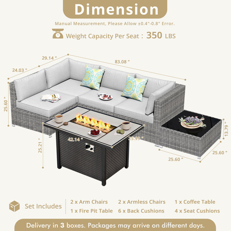 4 - Person Patio Conversation Set with Cushions, Gray, Yes
