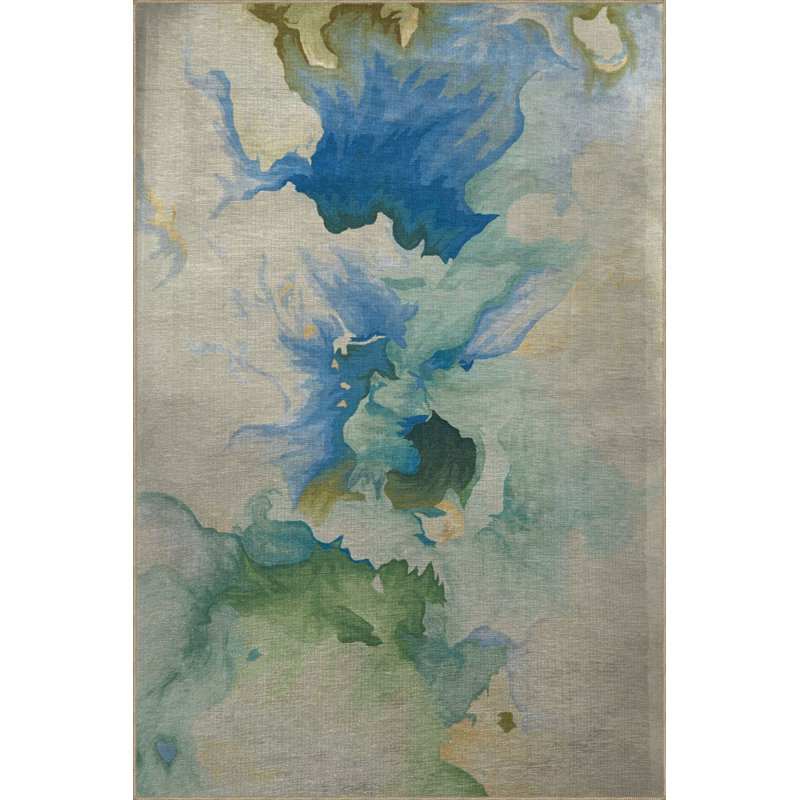 Tapis décoratif moderne à motif abstrait vert, Sous-tapis rectangulaire de 3 pi 3 po x 4 pi 11 po