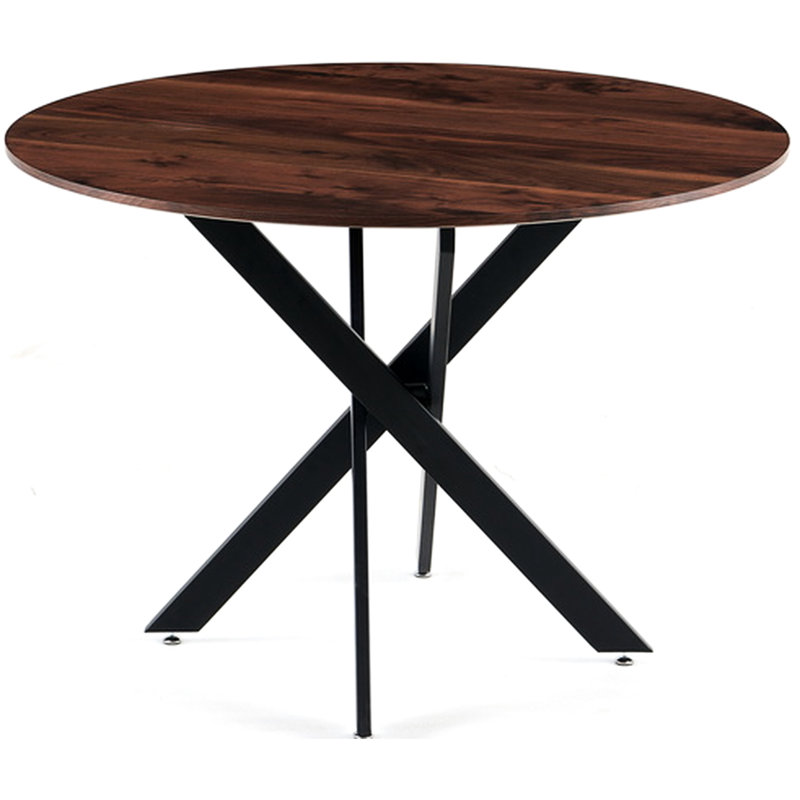 Table de salle à manger ronde, 42,1 po, noir mat et naturel, conception à pieds croisés, convient à 4 à 6 personnes avec des pieds en métal, idéale pour les repas en personne, structure