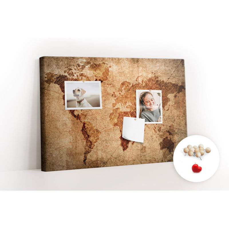 Wall Mounted cork board with print wall art message pin boards home office bulletin board ideas Vintage map