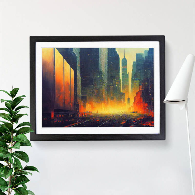 Dystopian New York Skyline - Single Picture Frame Print, Black Frame, 46cm H x 64cm W x 2cm D