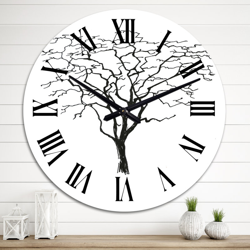 Black and White Graphics Trees - Traditional Wall Clock, Large