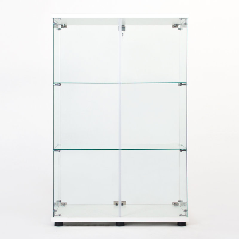 Armoire à deux portes en verre blanc, présentoir à 3 tablettes pour la décoration intérieure