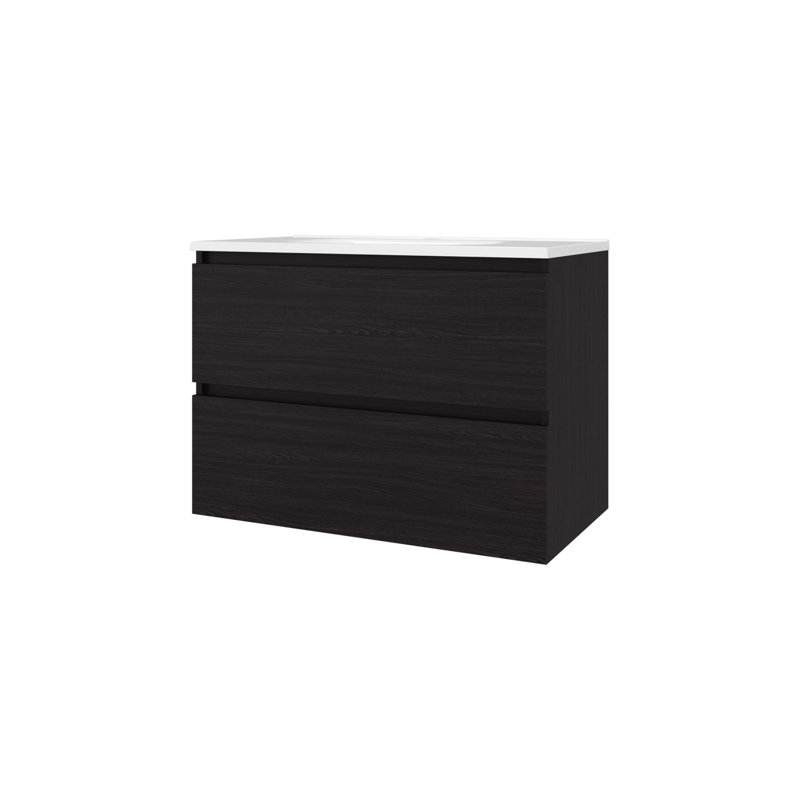 Meuble-lavabo à finition flottante avec lavabo et deux tiroirs spacieux, mesurant 23,3 pouces de hauteur, 31,5 de largeur, panneau de particules propre et moderne pour les salles de bain attrayantes