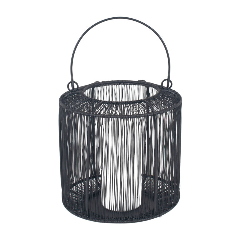 Iron Tabletop Lantern, 36cm H x 24cm W x 24cm D, Matte Black
