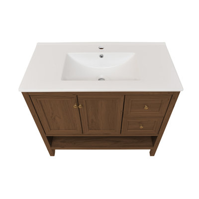 Meuble-lavabo autoportant 36 po Chateau en chêne brun avec plateau lavabo Chateau