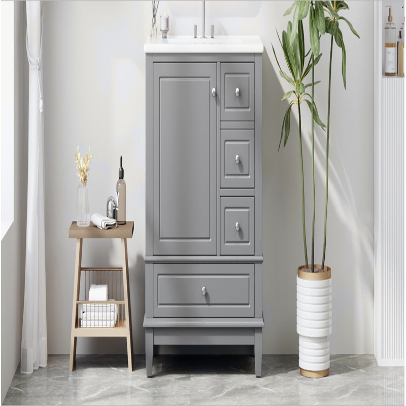 Meuble-lavabo 30 po avec lavabo, une porte avec tablette et trois tiroirs, porte à fermeture en douceur, Gris