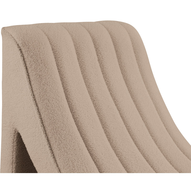 Orian Upholstered Chaise Lounge, Beige Faux Shearling Teddy Fabric