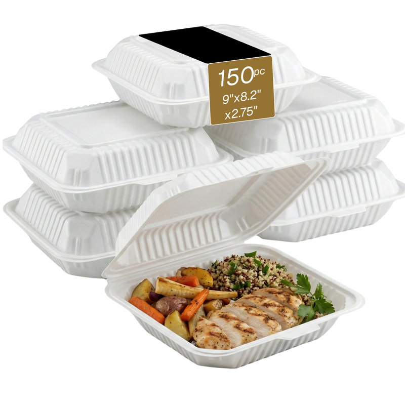 Clamshell (MFPP) Hinged Container (Center Slide), 9" x 8.2", 150-Pack