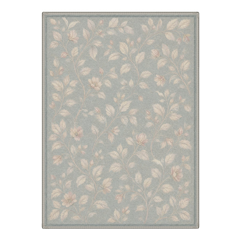 Tapis floral gris / ivoire lavable à la machine avec envers antidérapant, Rectangle 9' x 12'