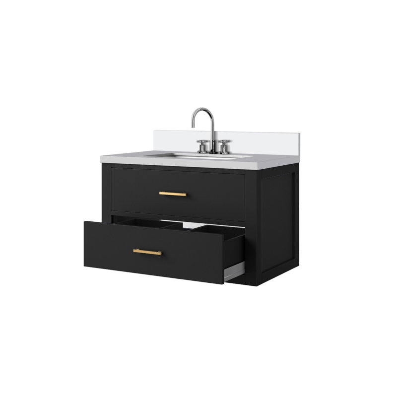 Meuble-lavabo simple noir 30 po X P 22 po D, dessus en quartz blanc et ensemble de robinet, Noir