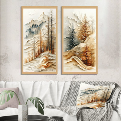 Couches de montagnes tranquilles aux pins oranges - Impressions sur toile en 2 parties