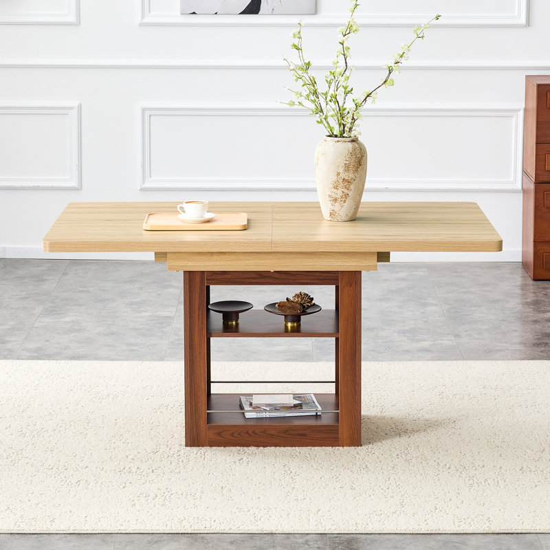 Table de salle à manger extensible en noyer avec rangement, style moderne pour la cuisine