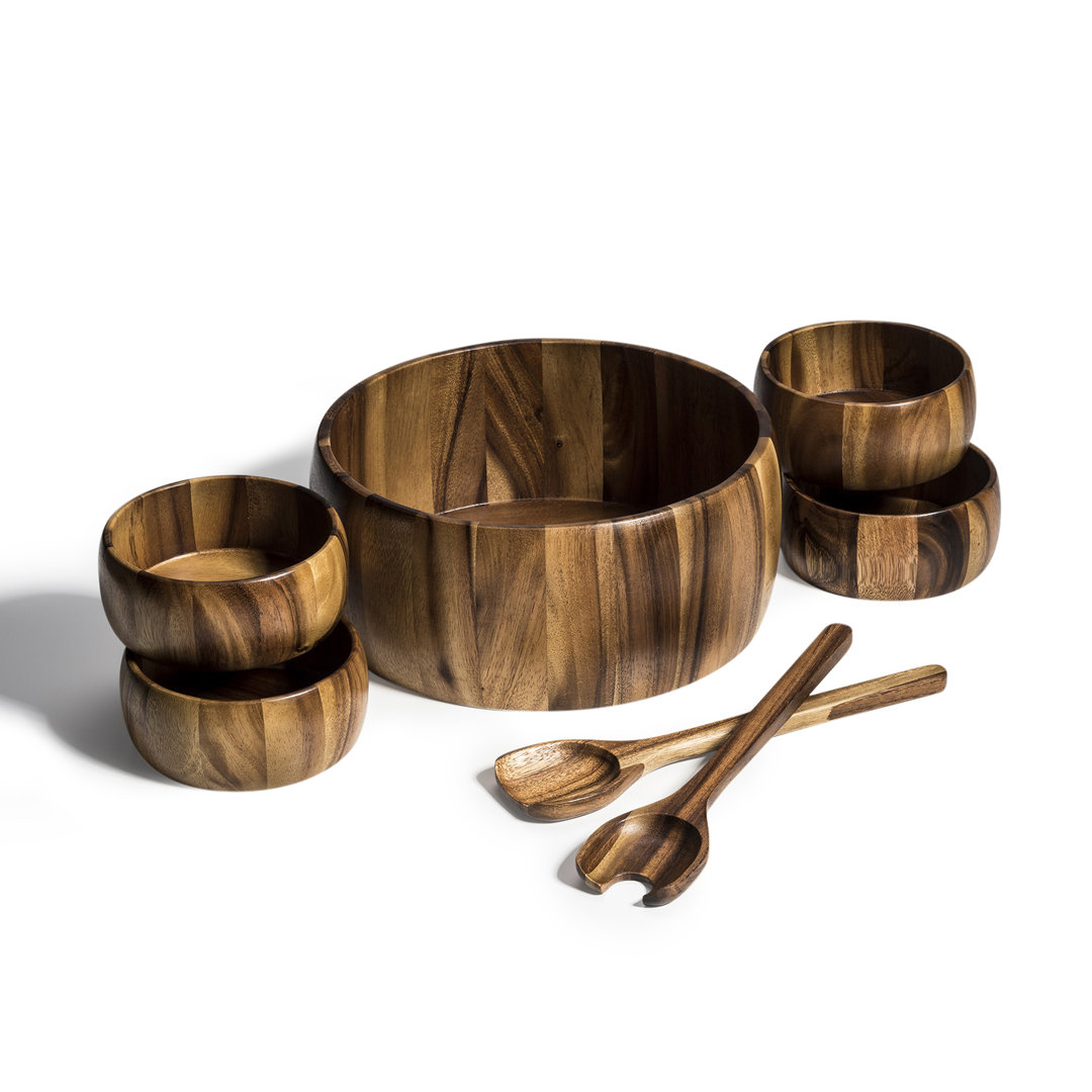 Acacia Wood 7-Piece Salad Bowl Set Union Rustic