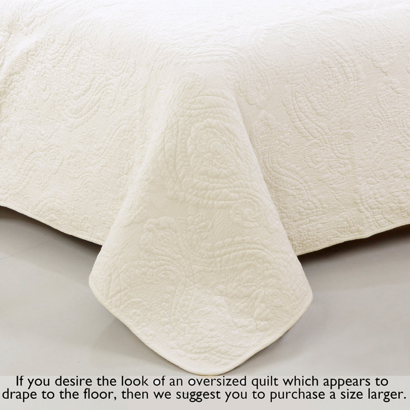 Ivory Cotton Reversible 3 Piece Queen Quilt Set, Queen Quilt + 2 Standard Shams, Ivory