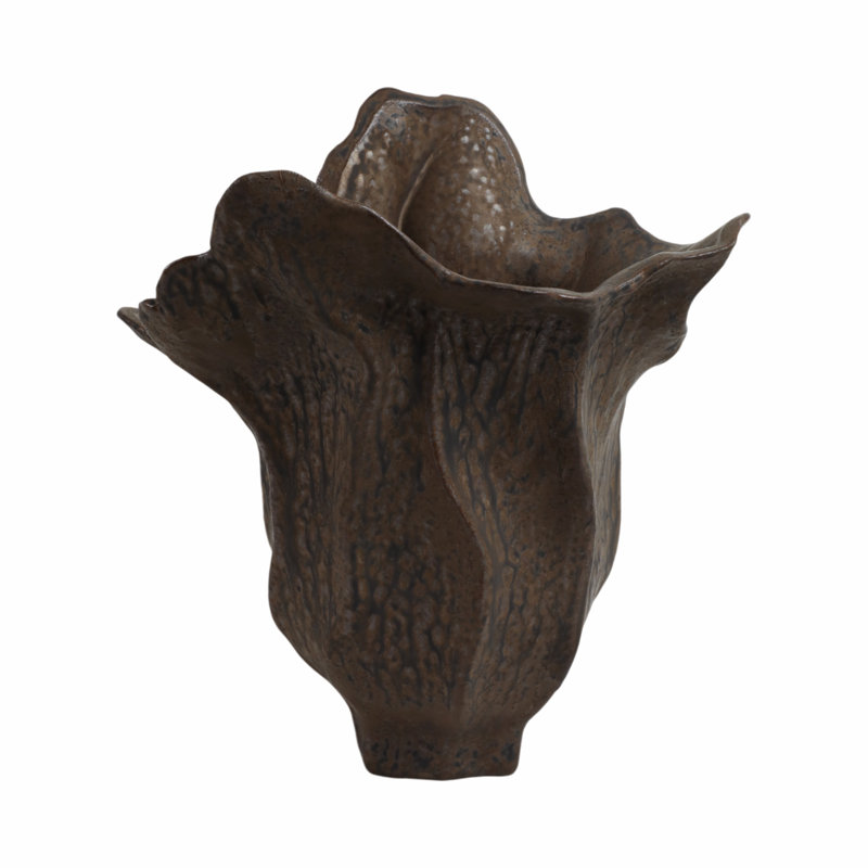 Sculptural Porcelain Vase for Table Decor - Modern Tall Flower Vase for Office, House Accent, or Centerpieces - Brown, Brown