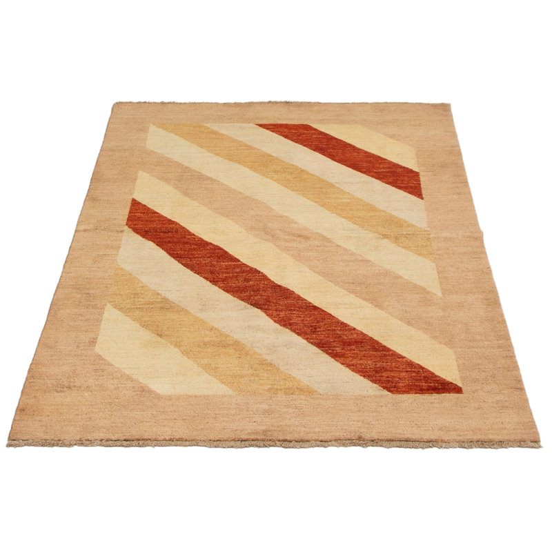 Tapis brun clair en laine noué à la main de conception unique 5 pi x 7 pi Pruss