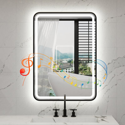 Frame LED Bathroom Mirror with Dual Bluetooth, Front & Back Light, Anti-Fog, 3 Color Temperature & Dimmable Light, IP54 Waterproof, ETL Certified