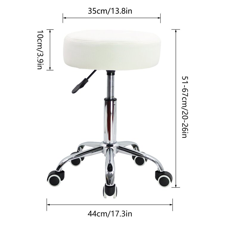 PU Leather Round Rolling Height Adjustable Lab Stool with Footrest Inbox Zero Upholstery: Black