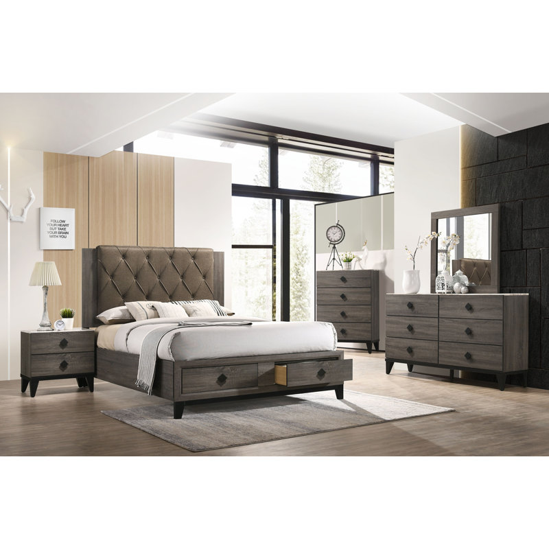 Commode double 6 tiroirs avec miroir Dobbins, Gris