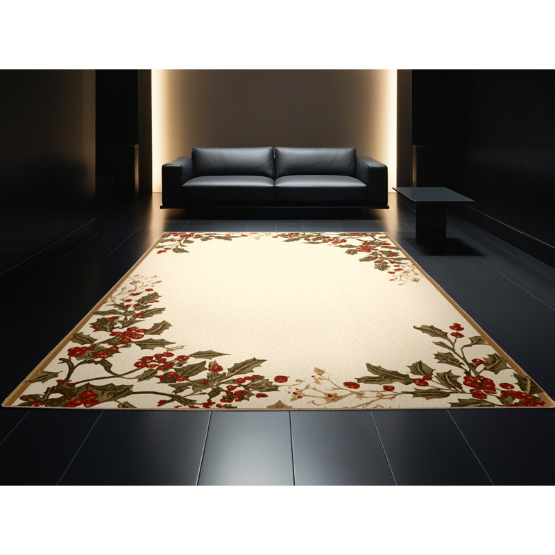 Soft Plush Farrer Christmas Modern & Contemporary Abstract Area Rug in Beige – Beige Binding, 8x10