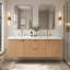Meuble-lavabo double de 152 cm avec lavabo, rangement mural suspendu, façade cannelée et poignées dorées, style contemporain, idéal pour la salle de bain principale ou la suite d'invités.-1441884677