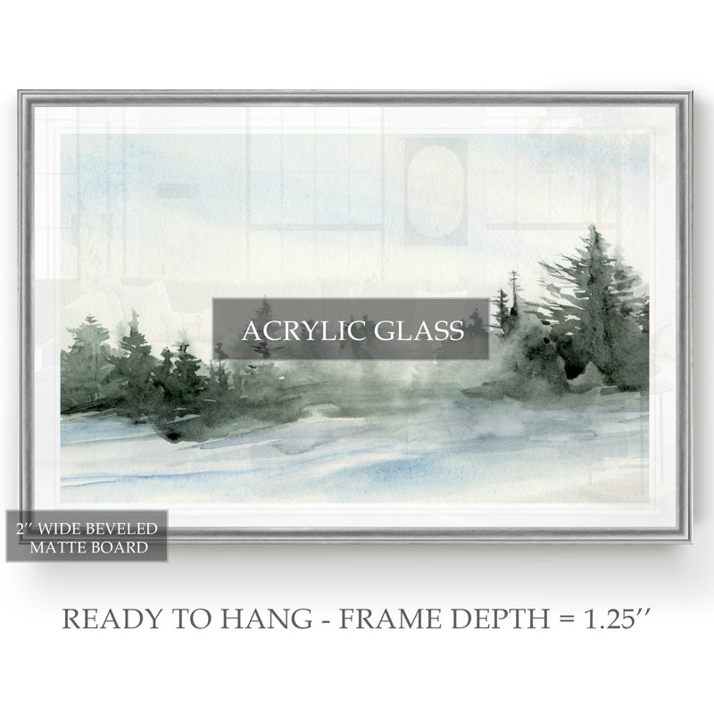 «Evergreen In The Distance I», reproduction d'art sur toile, H 30,5 po x l 42,5 po x P 1,5 po, Cadre argenté