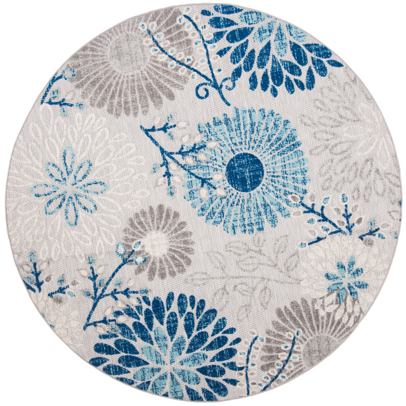 Kellems Indoor/Outdoor Grey/Royal Blue Rug, Round 201cm