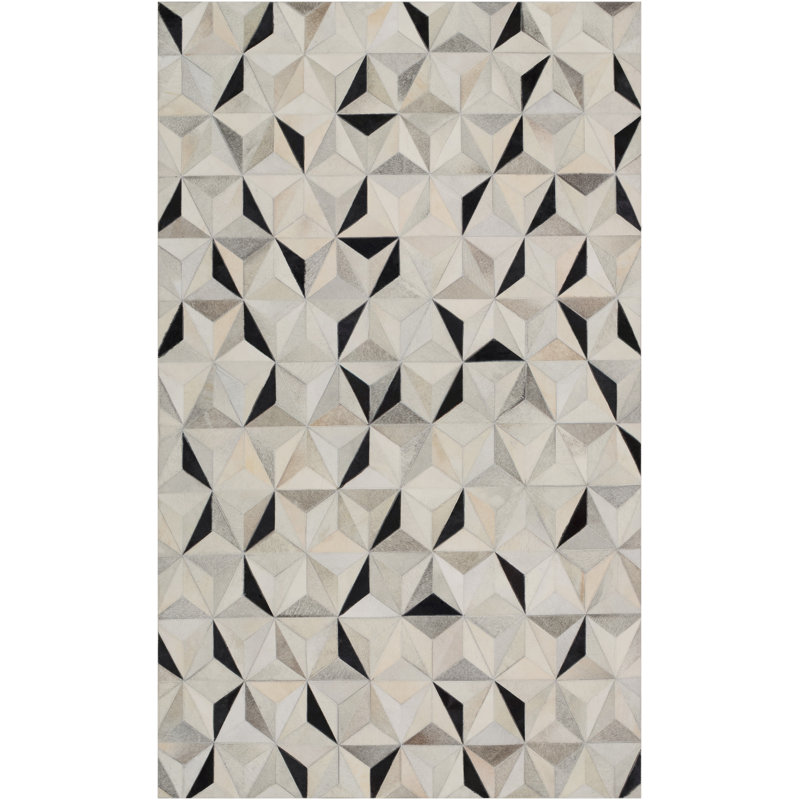 Trail Cowhide Geometric Area Rug in Charcoal/Gray/Taupe, Rectangle 9' x 12'
