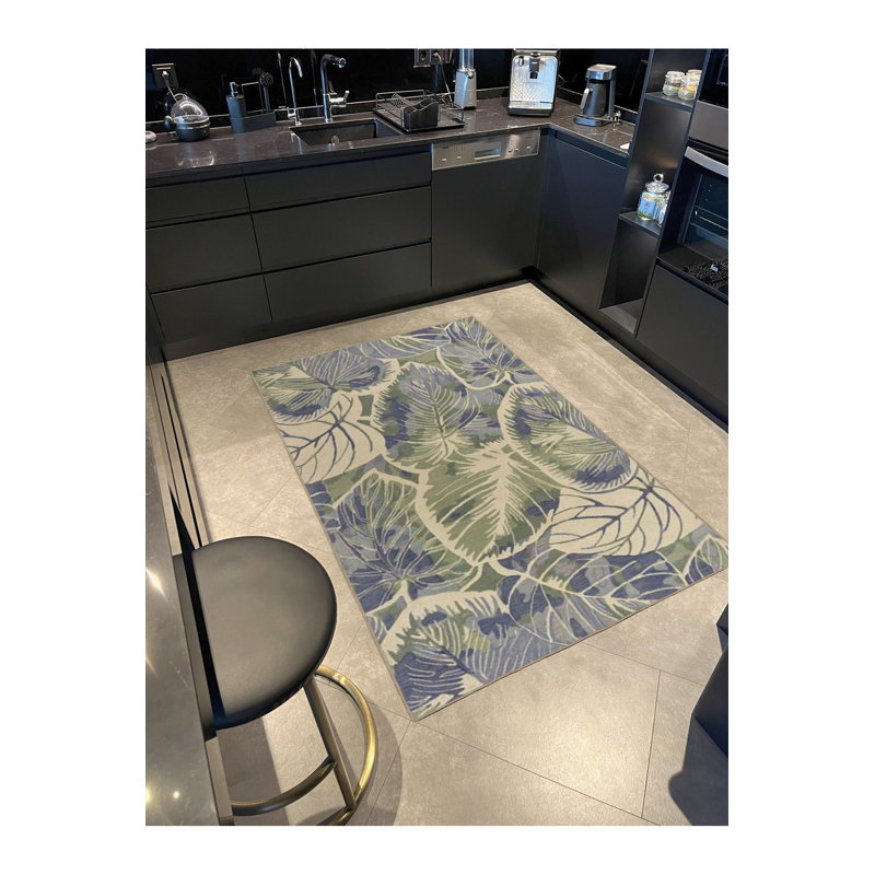 Tapis tissé à motif feuille moderne, Sous-tapis rectangulaire de 3 pi 3 po x 4 pi 11 po