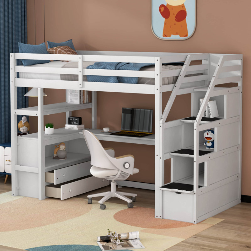 Harriet Bee Harvi Kids Twin Loft Bed With Drawers 