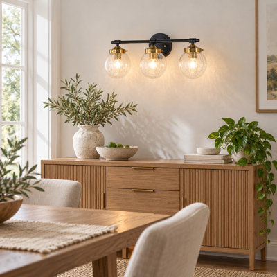 Éclairage pour meuble-lavabo en verre craquelé - 3 lumières noir mat et doré, direction réglable, luminaire à intensité variable E26