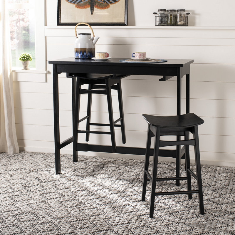 Ensemble de salle à manger 3 pièces à hauteur de comptoir Donegal - Table élégante avec rangement pour tabourets, Noir